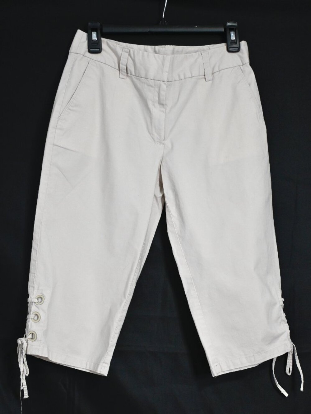 Rafaella Women’s Beige Capri Pants Lace Up Hem Stretch Cropped Size 4